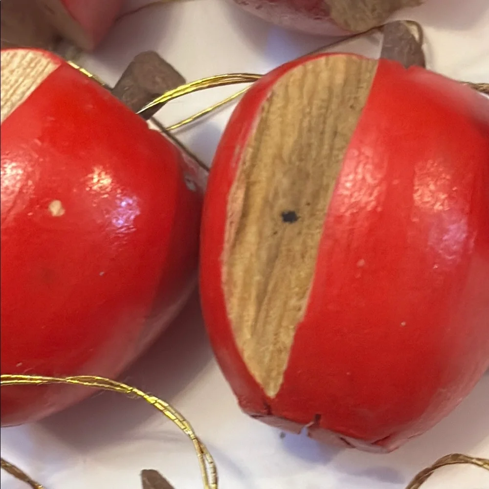 Apple Ornaments Tiny Wood Apples Set of 12 red Wooden Apples Vintage